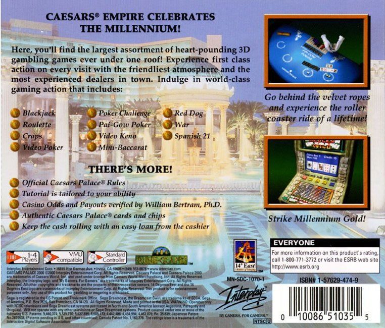 Back Cover for Caesars Palace 2000 (Dreamcast)