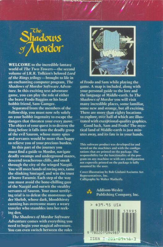 Back Cover for The Shadows of Mordor (Apple II)
