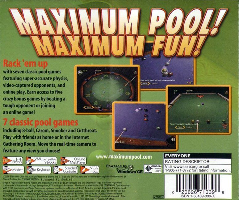 Back Cover for Maximum Pool (Dreamcast)