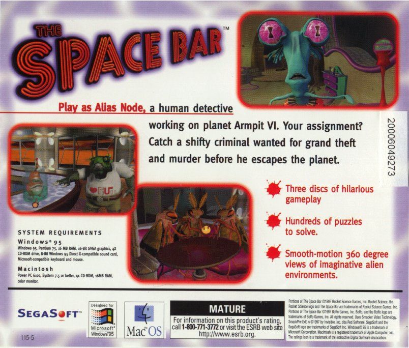 Other for The Space Bar (Macintosh and Windows): Jewel Case - Back