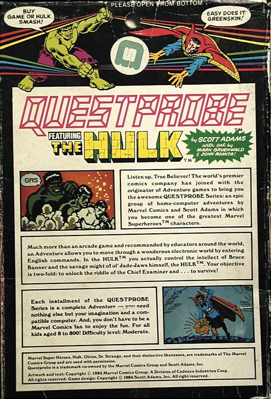 Back Cover for The Hulk (Atari 8-bit)