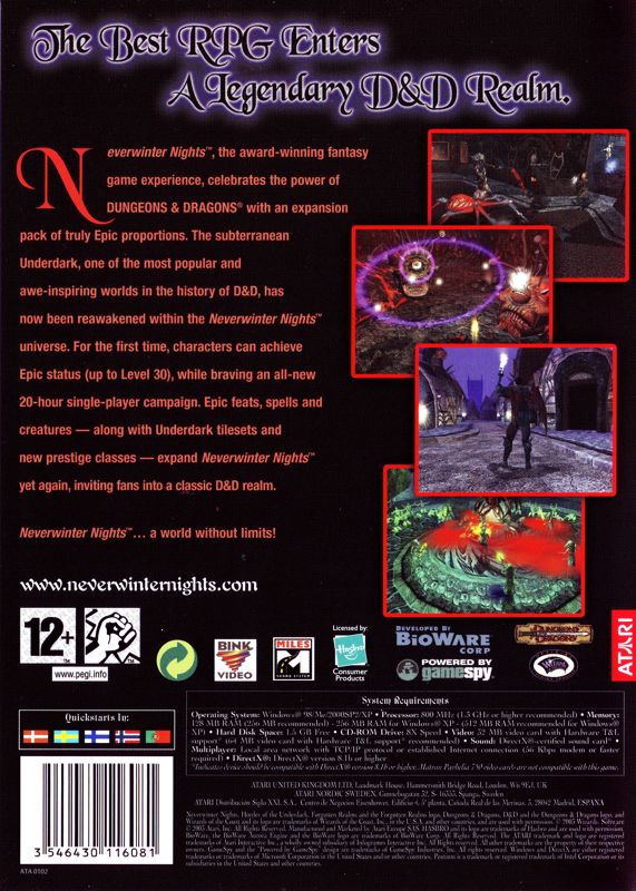 Back Cover for Neverwinter Nights: Hordes of the Underdark (Windows) (Best of Atari release)