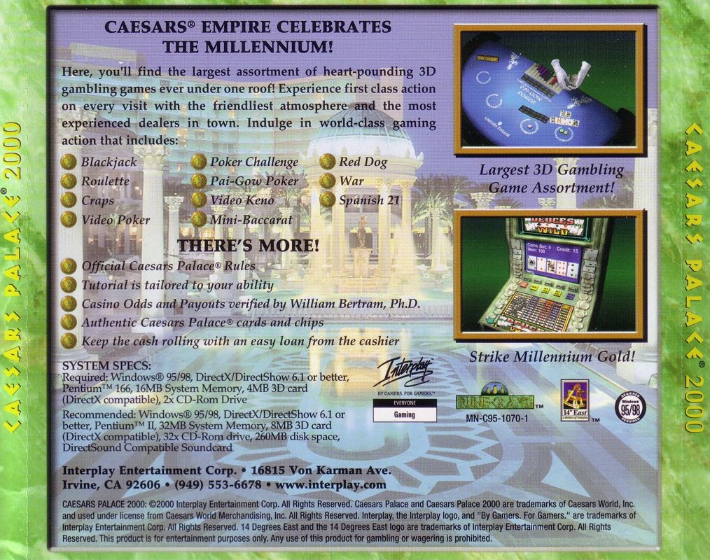 Back Cover for Caesars Palace 2000 (Windows)