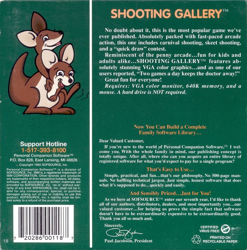 Back Cover for Shooting Gallery (DOS)