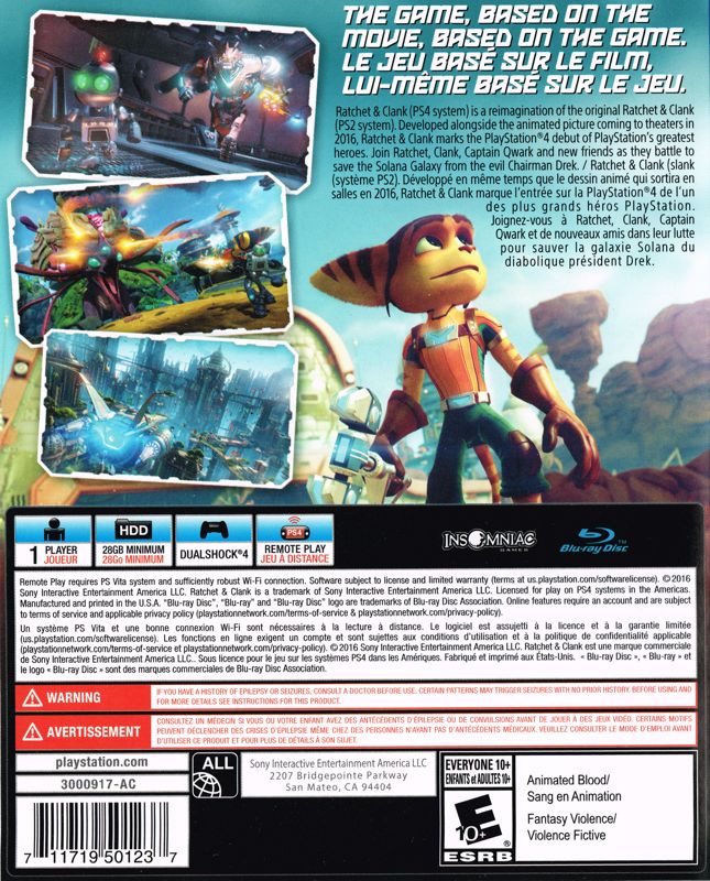 Back Cover for Ratchet & Clank (PlayStation 4)