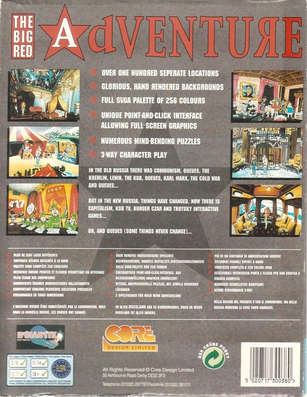Back Cover for The Big Red Adventure (DOS) (Floppy disk version)