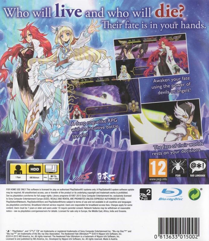 Back Cover for The Awakened Fate Ultimatum (PlayStation 3)