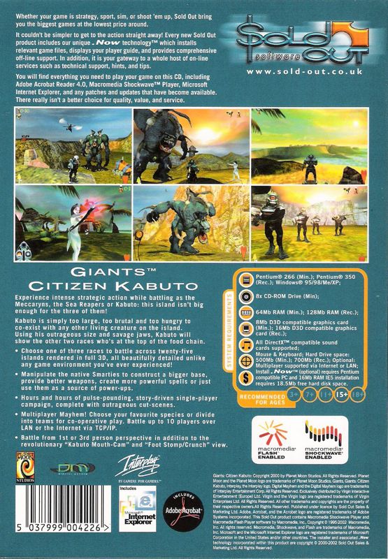 Back Cover for Giants: Citizen Kabuto (Windows) (Sold Out Software release)