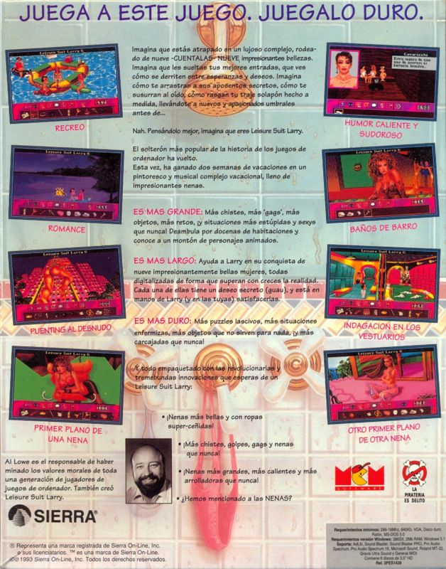 Back Cover for Leisure Suit Larry 6: Shape Up or Slip Out! (DOS and Windows 3.x)