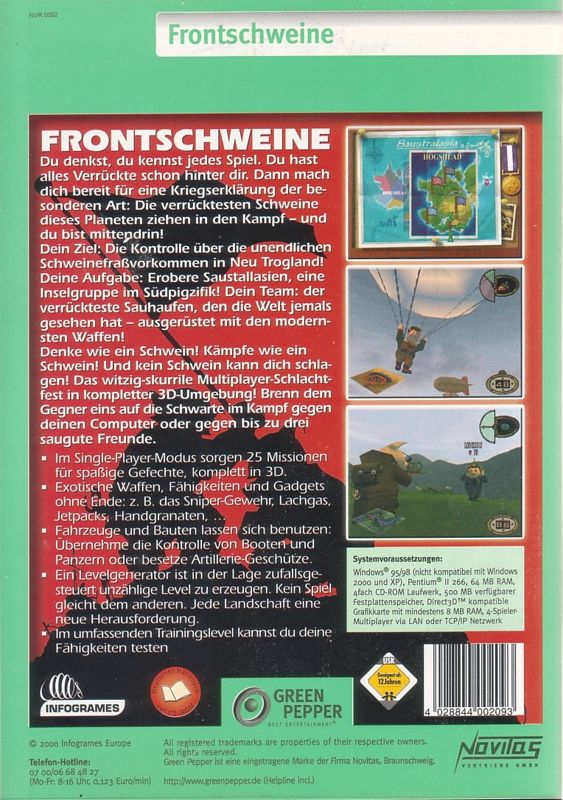 Back Cover for Hogs of War (Windows) (Green Pepper release (#101))