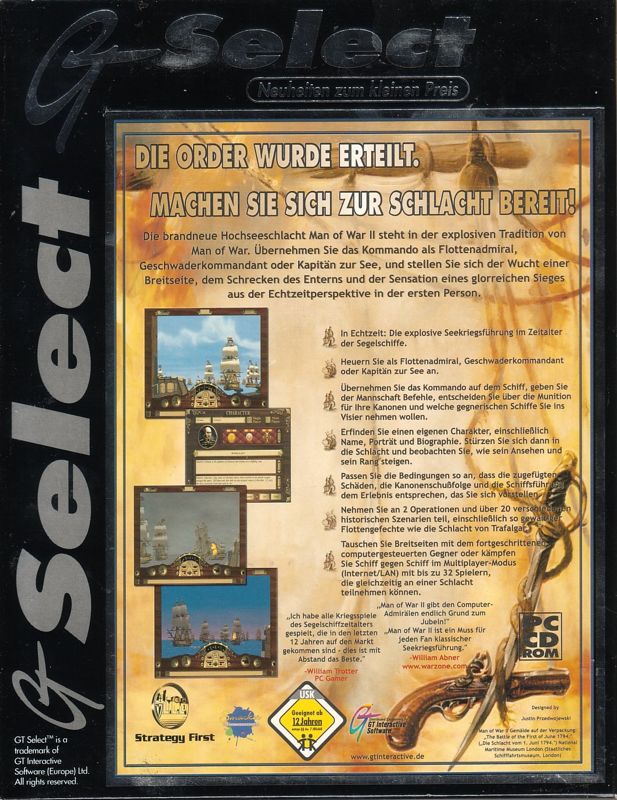 Back Cover for Man of War II: Chains of Command (Windows) (GT Select Release)