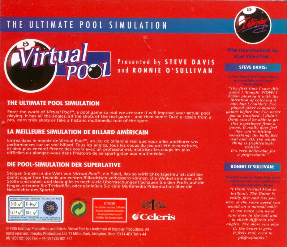 Other for Virtual Pool (DOS): Jewel Case - Back