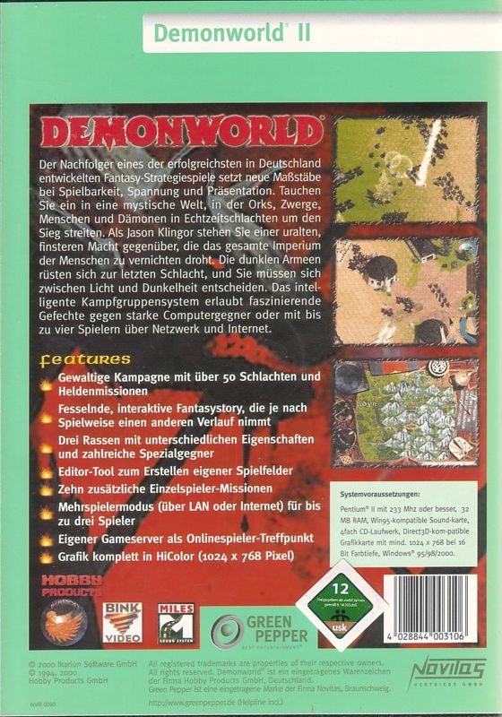 Back Cover for Demonworld: Dark Armies (Windows) (Green Pepper release)