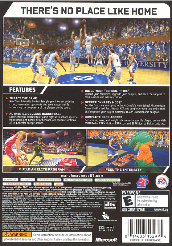 Back Cover for NCAA March Madness 07 (Xbox 360)
