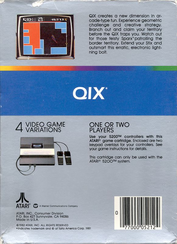 Back Cover for QIX (Atari 5200)