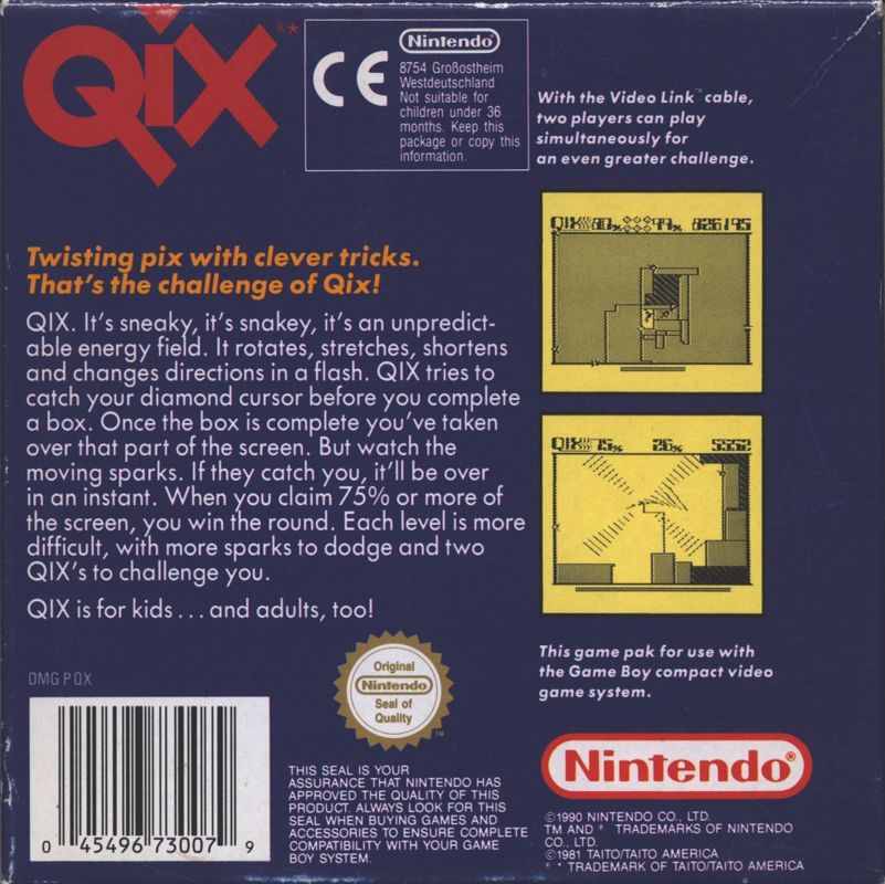 Back Cover for QIX (Game Boy)