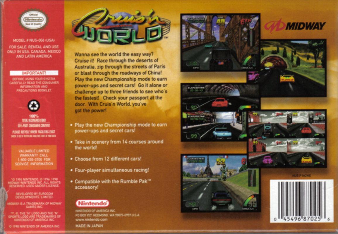 Back Cover for Cruis'n World (Nintendo 64)