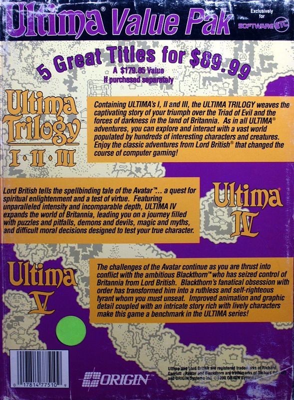 Back Cover for Ultima Value Pak (DOS)