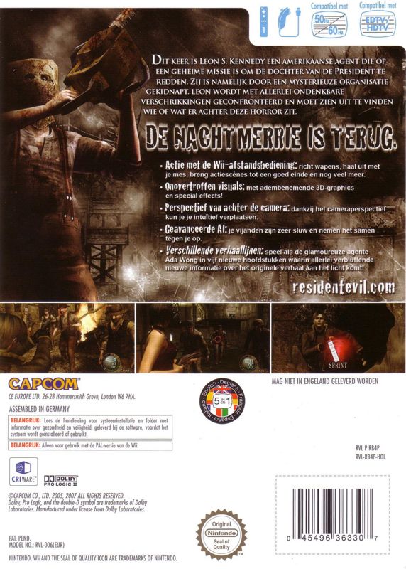 Back Cover for Resident Evil 4 (Wii)