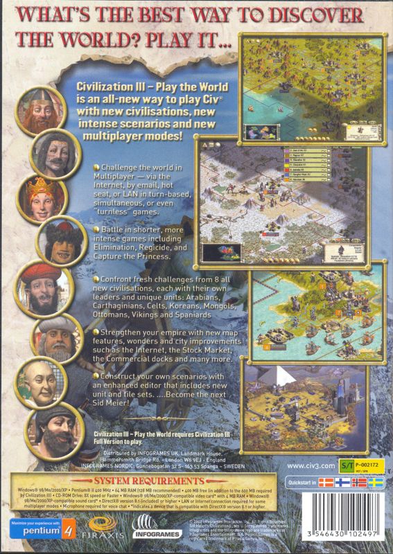 Back Cover for Sid Meier's Civilization III: Play the World (Windows)