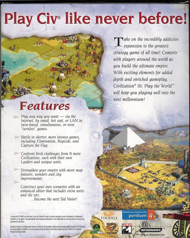 Back Cover for Sid Meier's Civilization III: Play the World (Windows)