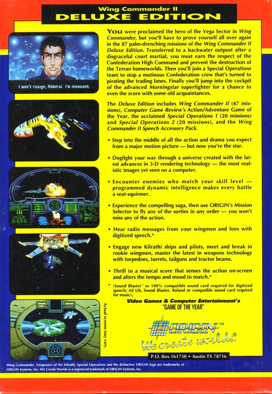 Back Cover for Wing Commander II: Deluxe Edition (DOS)