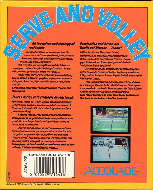 Back Cover for Serve & Volley (Commodore 64)