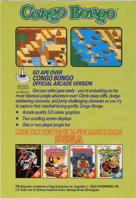 Back Cover for Congo Bongo (Commodore 64) (Plastic Folder)