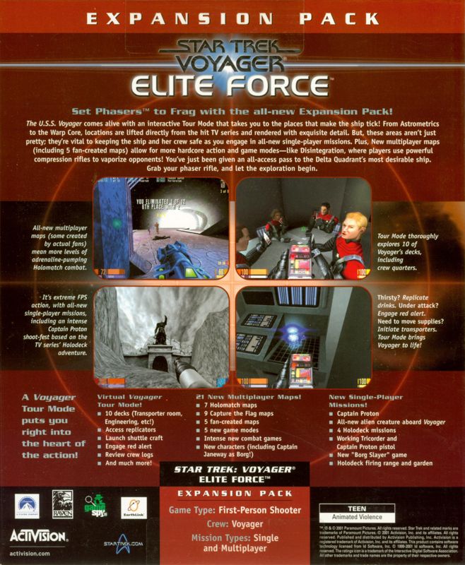 Back Cover for Star Trek: Voyager - Elite Force Expansion Pack (Windows)
