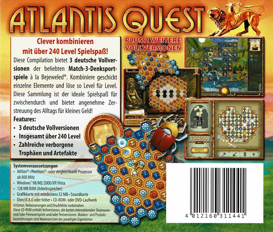 Back Cover for Atlantis Quest Plus 2 weitere Vollversionen (Windows) (Software Pyramide release)