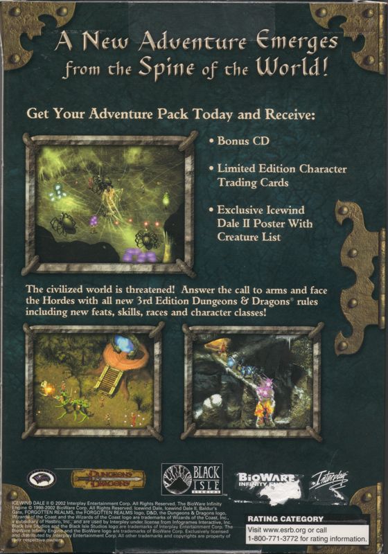 Back Cover for Icewind Dale II: Adventure Pack (Windows)