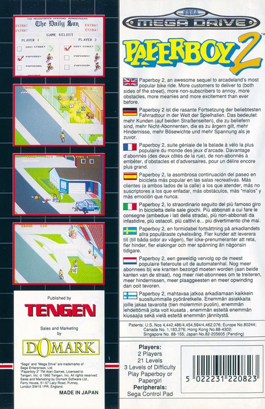 Back Cover for Paperboy 2 (Genesis)