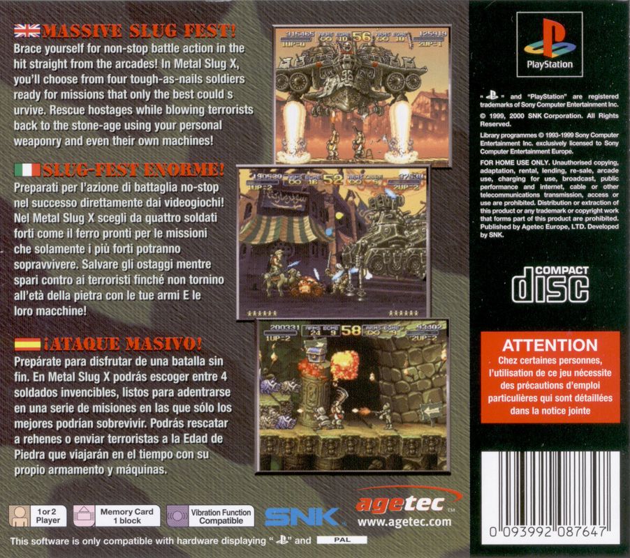 Back Cover for Metal Slug X (PlayStation)