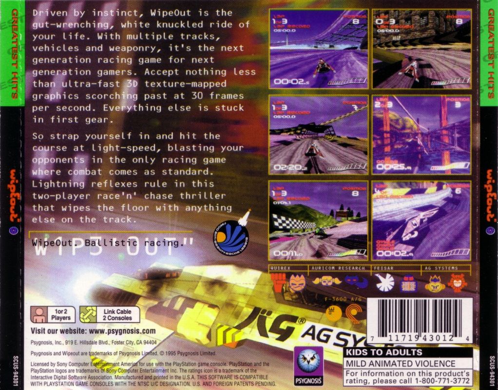 Back Cover for WipEout (PlayStation) (Greatest Hits release)