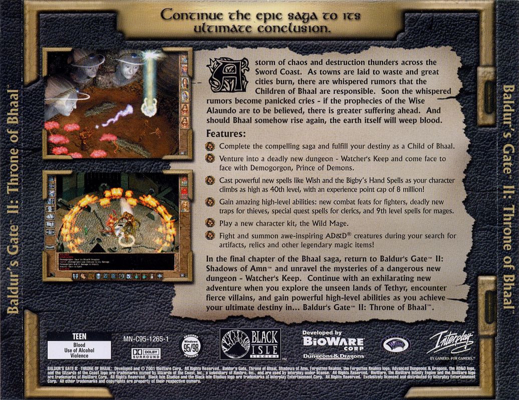 Other for Baldur's Gate II: Throne of Bhaal (Windows): Jewel Case - Back