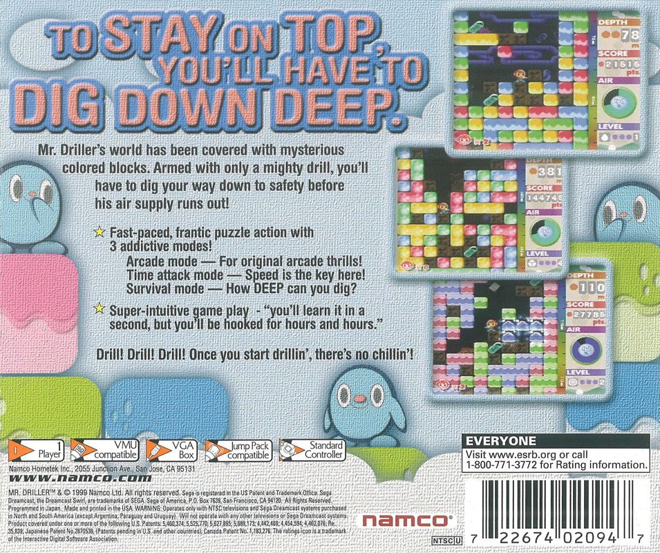 Back Cover for Mr. Driller (Dreamcast)
