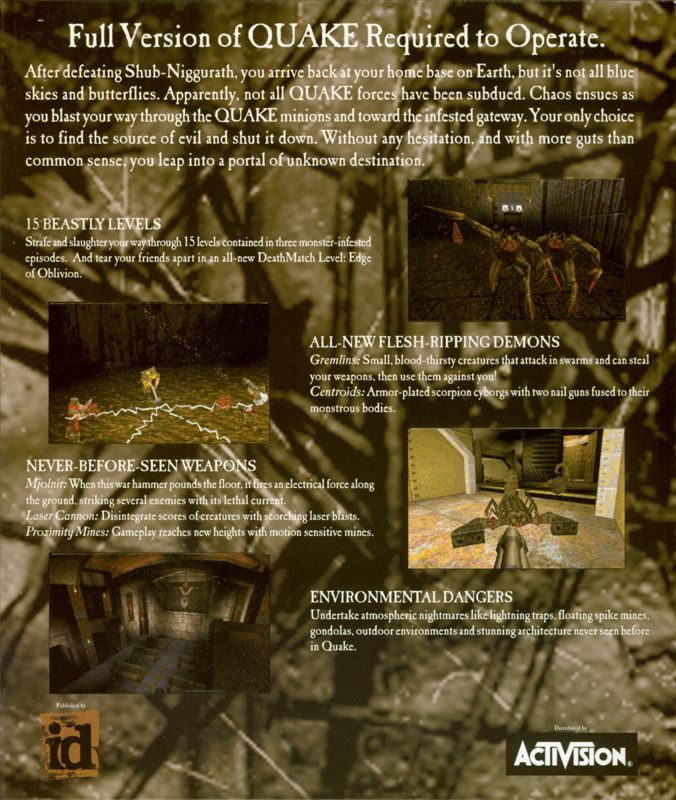 Back Cover for Quake Mission Pack No. I: Scourge of Armagon (DOS)