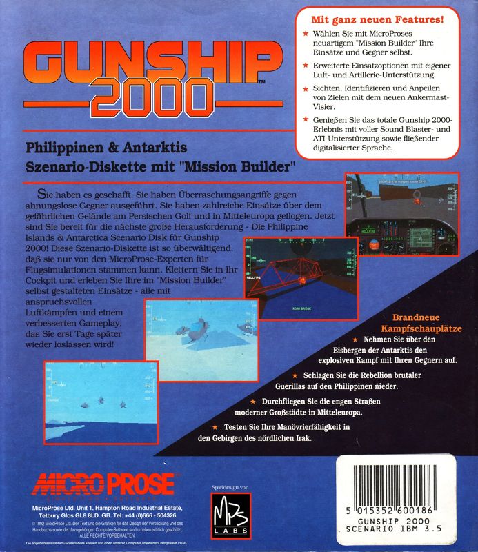 Back Cover for Gunship 2000: Philippine Islands & Antarctica Scenario Disk With Mission Builder (DOS)
