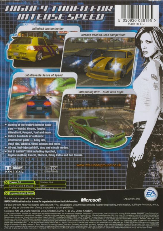 Back Cover for Need for Speed: Underground (Xbox)