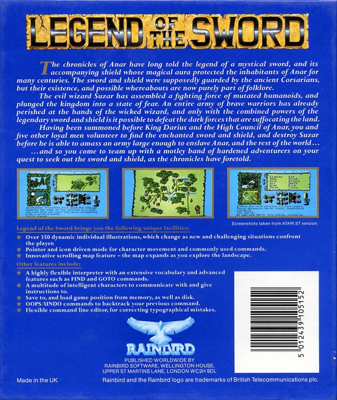 Back Cover for Legend of the Sword (Amiga)