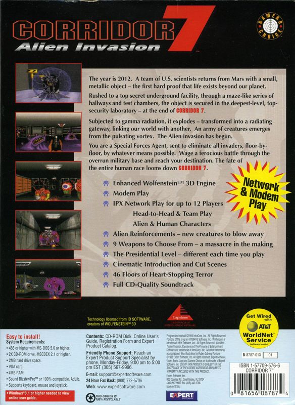 Back Cover for Corridor 7: Alien Invasion (DOS) (Gamers' Choice CD-ROM release)