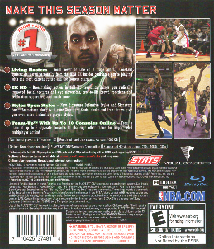 Back Cover for NBA 2K9 (PlayStation 3)