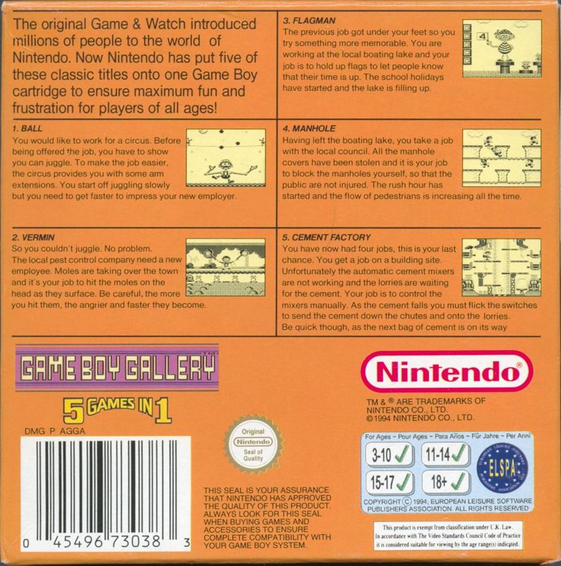 Back Cover for Game Boy Gallery (Game Boy)