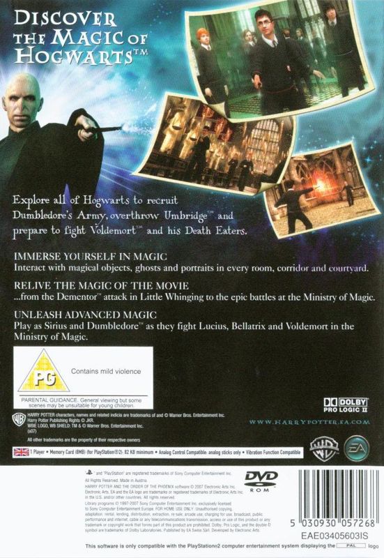 Back Cover for Harry Potter and the Order of the Phoenix (PlayStation 2)