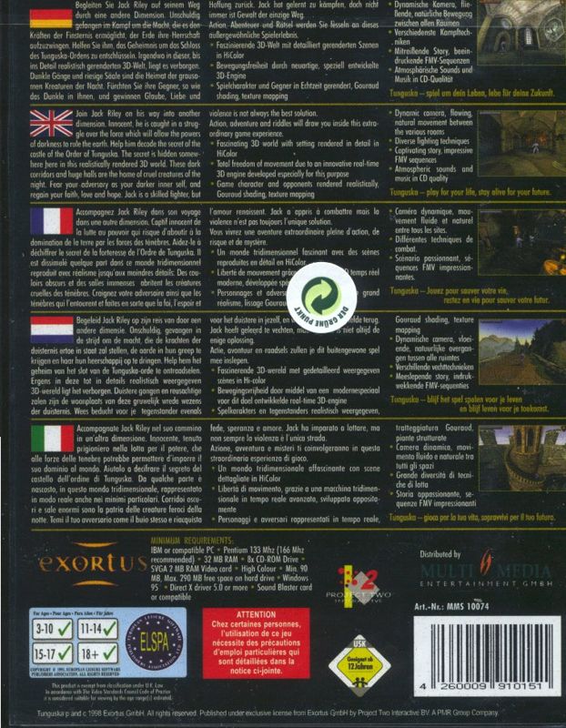 Back Cover for Tunguska: Legend of Faith (Windows) (Budget / Nice Price release)