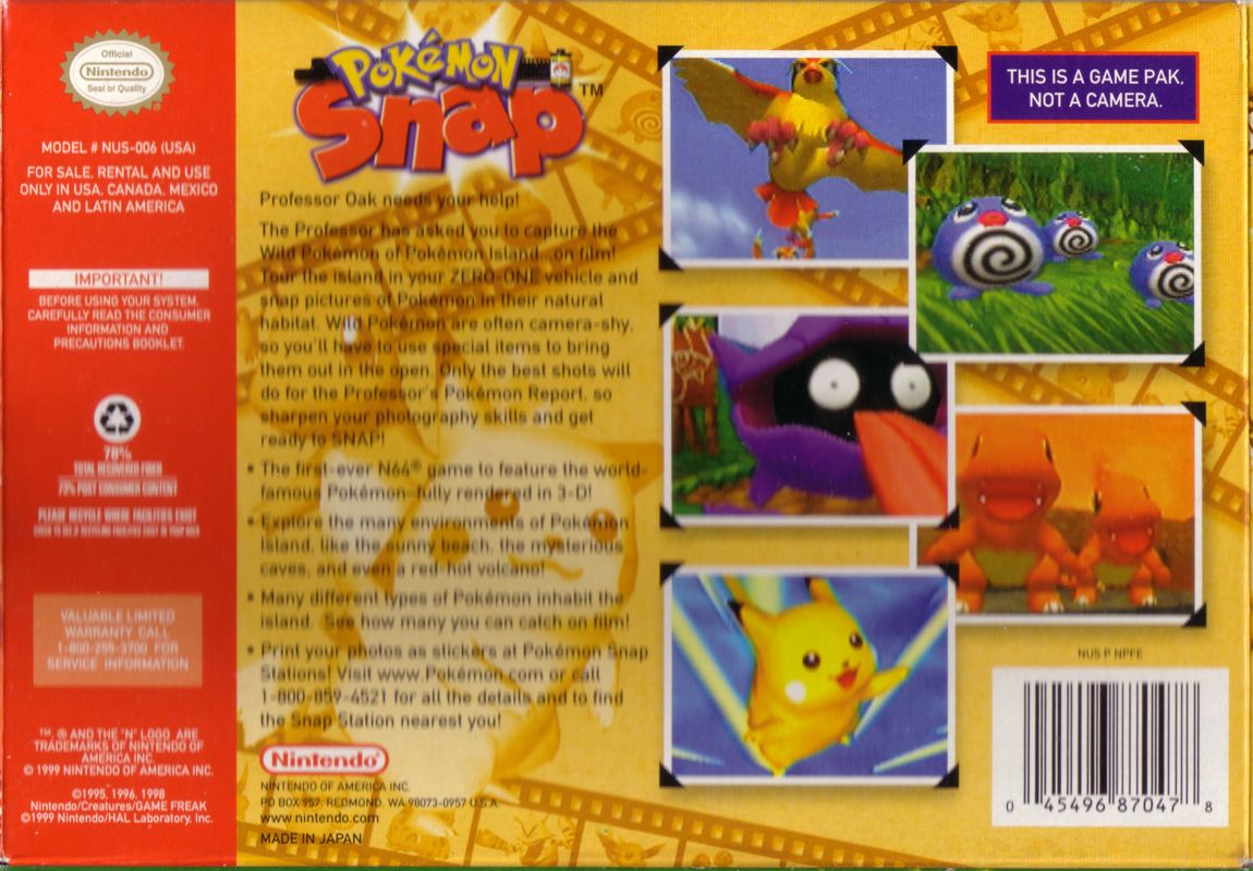 Back Cover for Pokémon Snap (Nintendo 64) (Player's Choice)