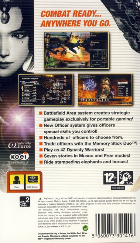 Back Cover for Dynasty Warriors (PSP)