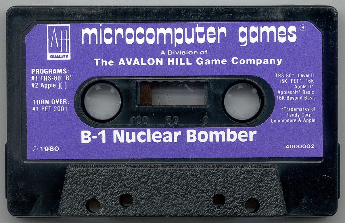 Media for B-1 Nuclear Bomber (Apple II and Commodore PET/CBM and TRS-80)