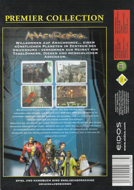 Back Cover for Anachronox (Windows) (Eidos Premier Collection release)