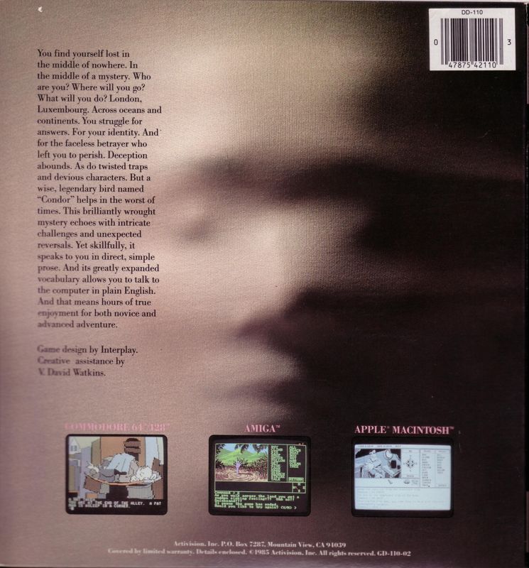 Back Cover for Mindshadow (Commodore 64)